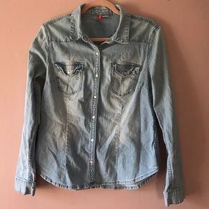 Button up jean long sleeved shirt